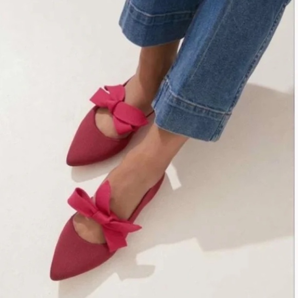 Rothys Mary Jane Shoes The Bow Point Tie Flats Ballet Cinnamon Red Size 6